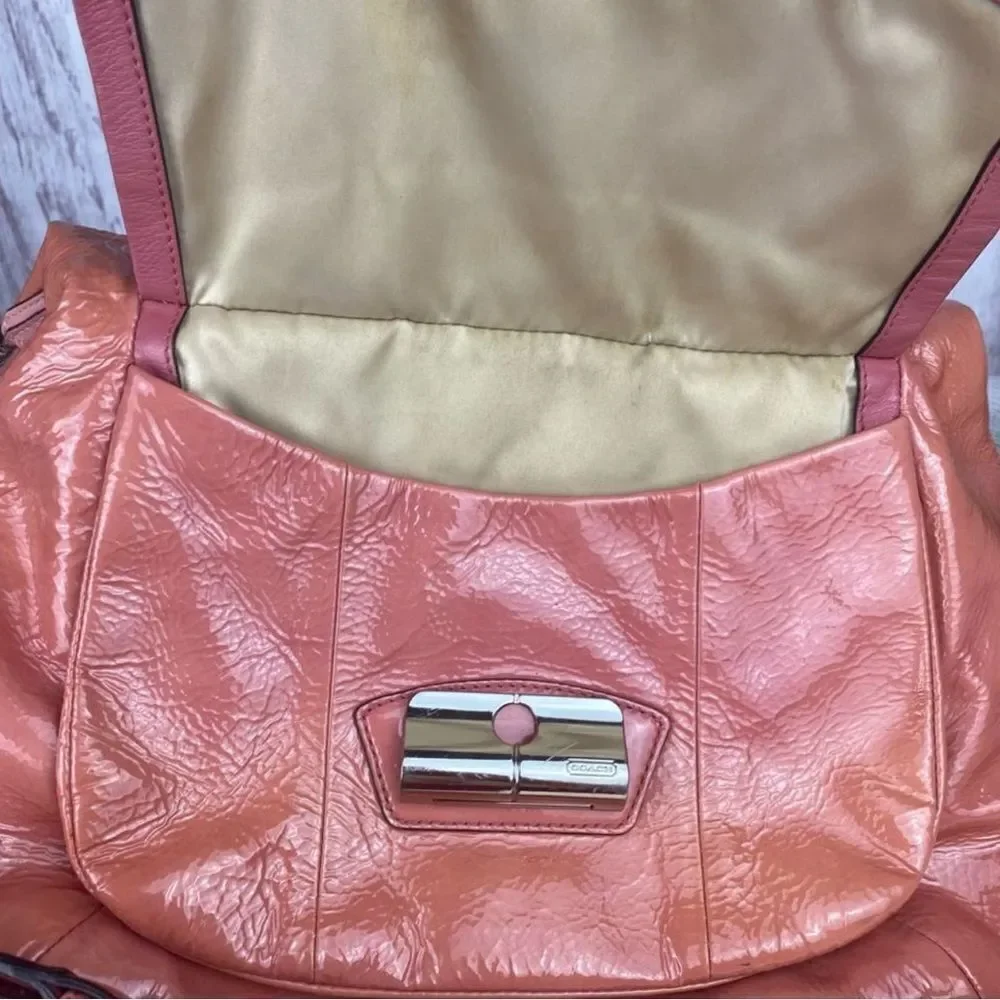 Coach Kristin Patent Leather Hobo Handbag Rose w/Silver-Tone Hardware